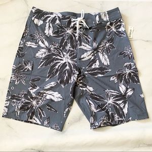 Grey tropical floral swim trunks board shorts 33